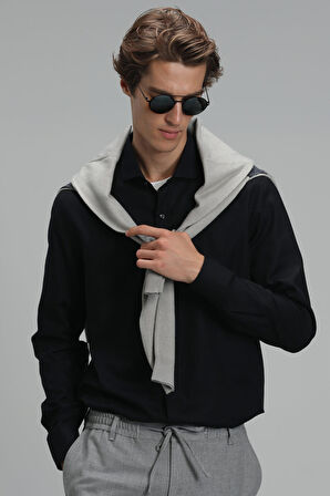 Lufian Erkek Vıana Basic Comfort Slim Fit Gömlek  112010565 Siyah