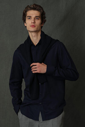 Vıana Erkek Basic Gömlek Comfort Slim Fit Lacivert