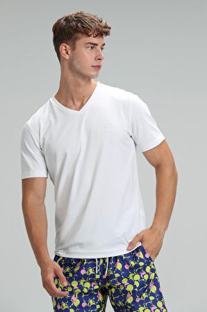 Lufian Erkek Tuna Modern Grafik T-Shirt 627111020145 Beyaz