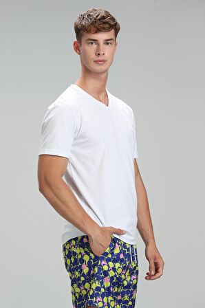 Lufian Erkek Tuna Modern Grafik T-Shirt 627111020145 Beyaz