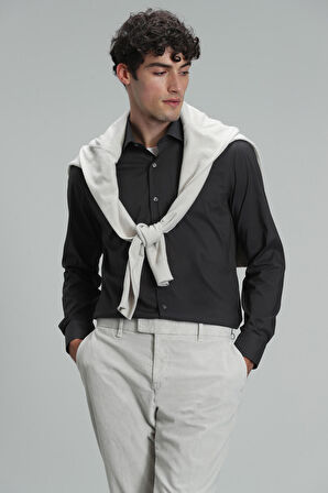 Austın Erkek Basic Gömlek Slim Fit Antrasit