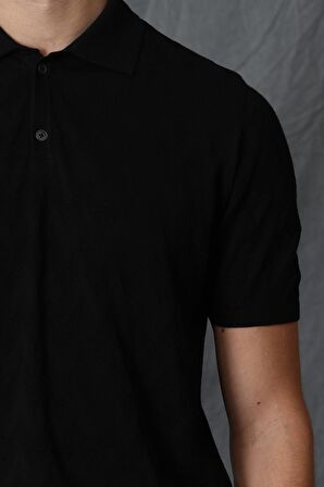 Polo Yaka Siyah Erkek Triko Kumaş T-shirt 111090062
