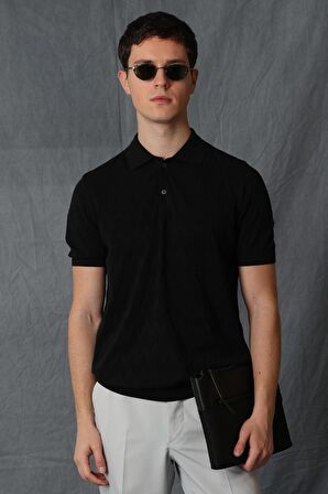 Polo Yaka Siyah Erkek Triko Kumaş T-shirt 111090062