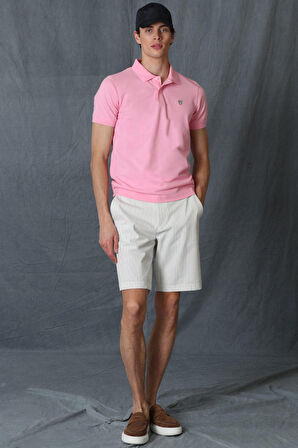 Laon Spor Polo Yaka Erkek Tişört Pembe