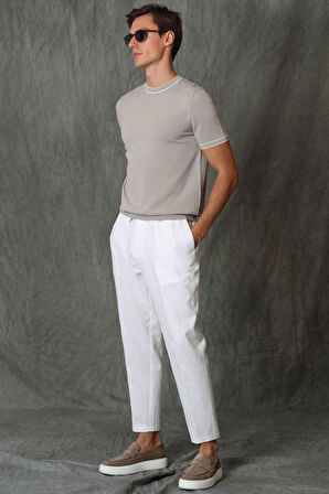 Leo Smart Erkek Chino Pantolon Tailored Fit Beyaz