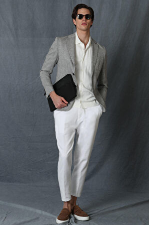 Leo Smart Erkek Chino Pantolon Tailored Fit Beyaz