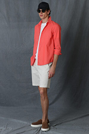 Makro Erkek Smart Gömlek Comfort Slim Fit Mercan