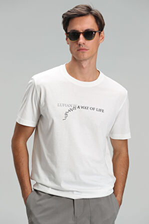 Lufian Erkek Stewart Modern Grafik T-Shirt 111020161 Kırık Beyaz