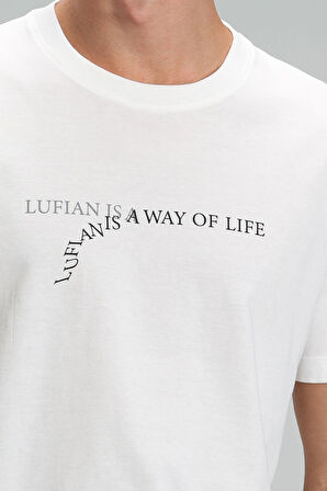 Lufian Erkek Stewart Modern Grafik T-Shirt 111020161 Kırık Beyaz