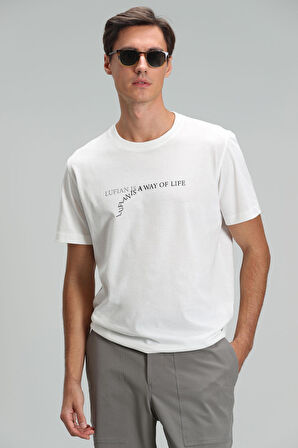 Lufian Erkek Stewart Modern Grafik T-Shirt 111020161 Kırık Beyaz