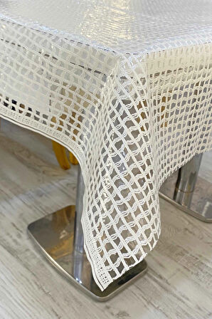 Şeffaf Hasır Lüx Pvc Kaplamalı Silinebilir Masa Örtüsü Su Geçirmez Muşamba Sofra Bezi Kare desenli.