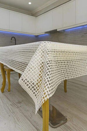 Şeffaf Hasır Lüx Pvc Kaplamalı Silinebilir Masa Örtüsü Su Geçirmez Muşamba Sofra Bezi Kare desenli.