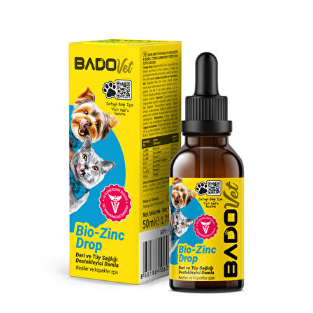 Bado Bio-Zinc Drop Kedi Ve Köpekler İçin Deri ve Tüy Sağlığı Destekleyici Damla 50 ML