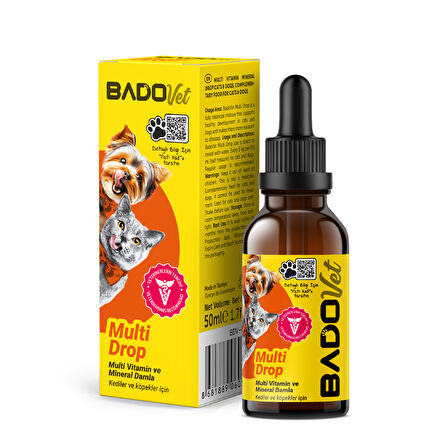 Bado Multi Drop Kedi Ve Köpekler İçin Multi Vitamin Mineral Damla 50 ML