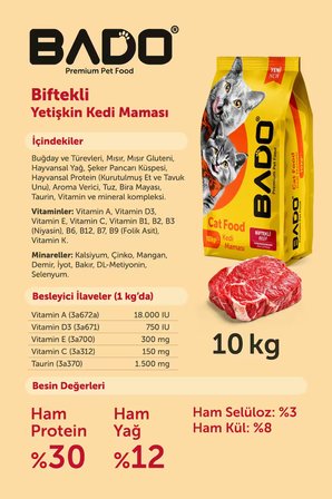 Bado Yetişkin Kedi Maması Etli 10 Kg