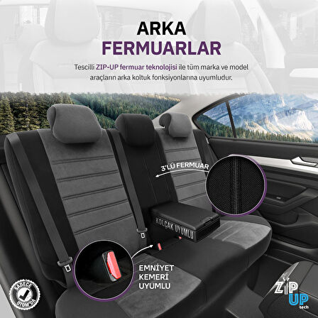 Otom Comfortline Design Airbag Dikişli Premium Oto Koltuk Kılıfı Tam Set Gri-Siyah