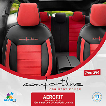 Otom Comfortline Design Airbag Dikişli Premium Oto Koltuk Kılıfı Tam Set Kırmızı