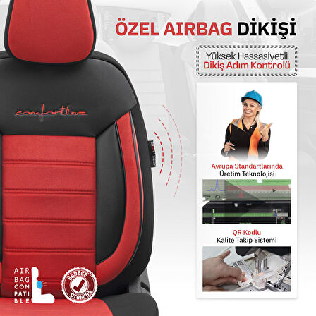 Otom Comfortline Design Airbag Dikişli Premium Oto Koltuk Kılıfı Tam Set Kırmızı