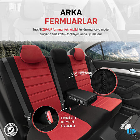 Otom Comfortline Design Airbag Dikişli Premium Oto Koltuk Kılıfı Tam Set Kırmızı