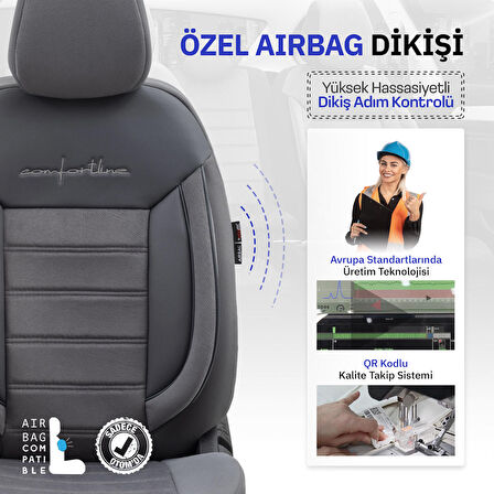 Otom Comfortline Design Airbag Dikişli Premium Oto Koltuk Kılıfı Tam Set Füme