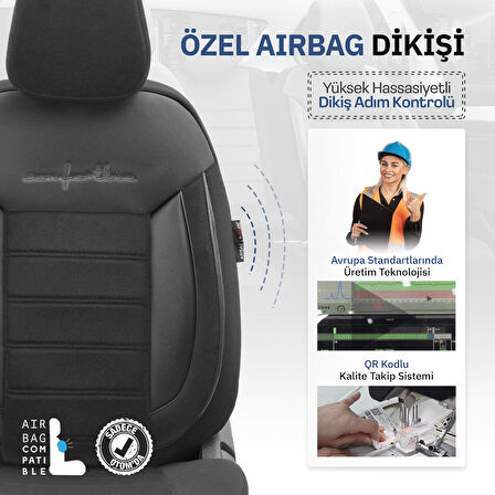 Otom Comfortline Design Airbag Dikişli Premium Oto Koltuk Kılıfı Tam Set Siyah