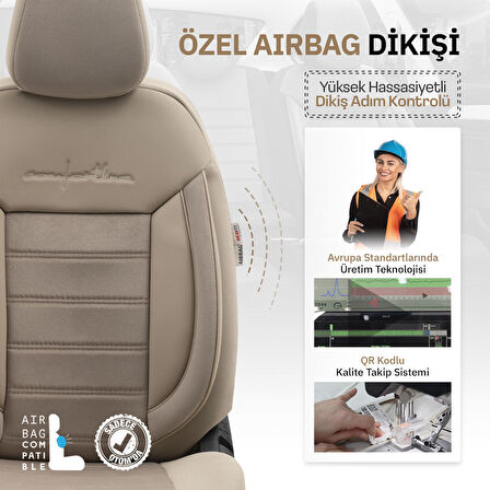 Otom Comfortline Design Airbag Dikişli Premium Oto Koltuk Kılıfı Tam Set Bej