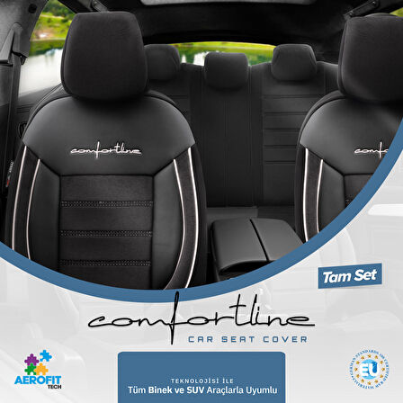 Otom Comfortline Design Airbag Dikişli Premium Oto Koltuk Kılıfı Tam Set Beyaz-Siyah