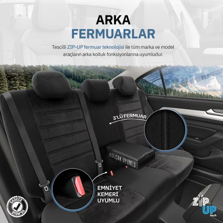 Otom Comfortline Design Airbag Dikişli Premium Oto Koltuk Kılıfı Tam Set Beyaz-Siyah