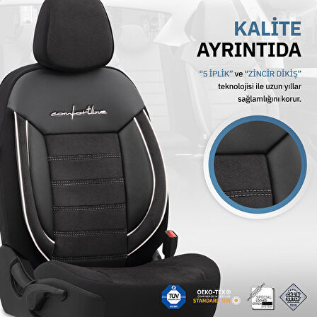 Otom Comfortline Design Airbag Dikişli Premium Oto Koltuk Kılıfı Tam Set Beyaz-Siyah