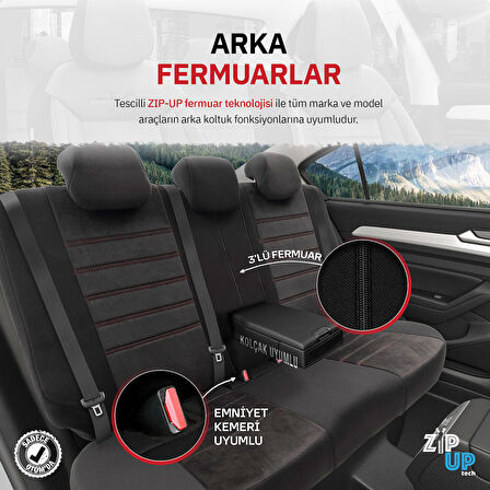 Otom Comfortline Design Airbag Dikişli Premium Oto Koltuk Kılıfı Tam Set Siyah-Kırmızı