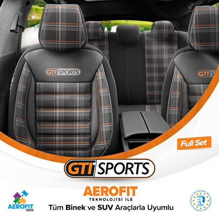 Otom Gti Sports Design Airbag Dikişli Ortopedik Oto Koltuk Kılıfı Tam Set Turuncu -Siyah