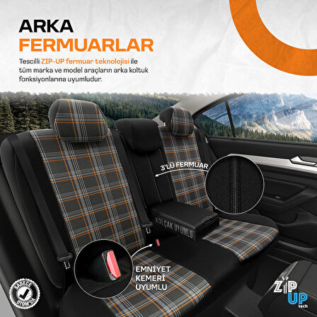 Otom Gti Sports Design Airbag Dikişli Ortopedik Oto Koltuk Kılıfı Tam Set Turuncu -Siyah
