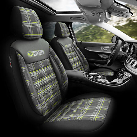 Otom Gti Sports Design Airbag Dikişli Ortopedik Oto Koltuk Kılıfı Tam Set Yeşil-Siyah