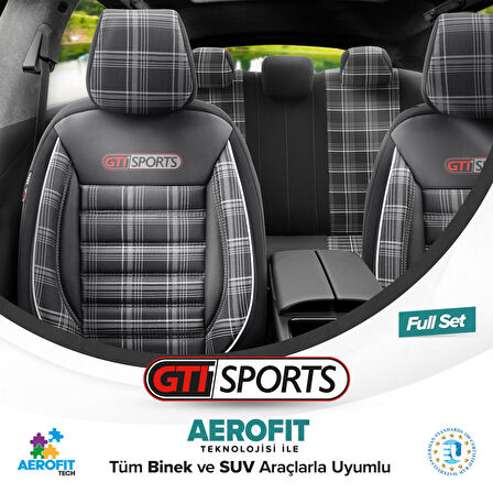 Otom Gti Sports Design Airbag Dikişli Ortopedik Oto Koltuk Kılıfı Tam Set Beyaz-Siyah