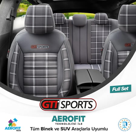 Otom Gti Sports Design Airbag Dikişli Ortopedik Oto Koltuk Kılıfı Tam Set Füme