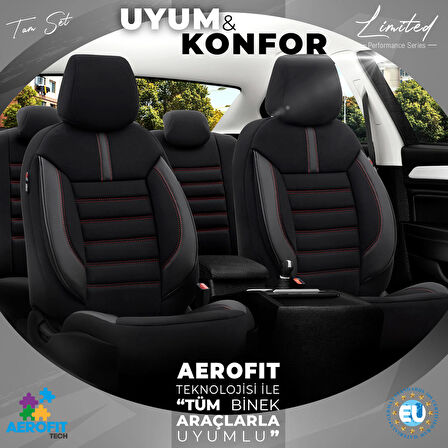 Otom Limited Design Airbag Dikişli Ortopedik Oto Koltuk Kılıfı Tam Set Siyah-Kırmızı