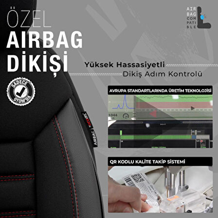 Otom Limited Design Airbag Dikişli Ortopedik Oto Koltuk Kılıfı Tam Set Siyah-Kırmızı