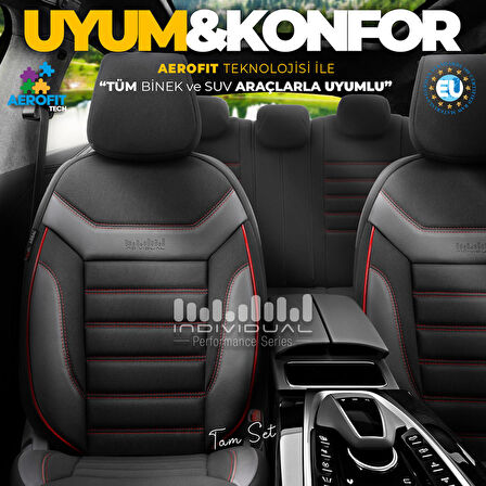 Otom Individual Design Airbag Dikişli Ortopedik Oto Koltuk Kılıfı Tam Set Siyah-Kırmızı