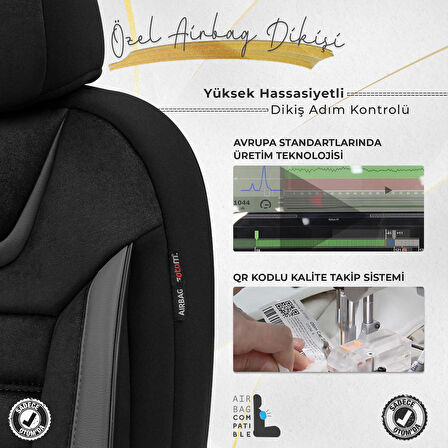 Otom Iconic Design Airbag Dikişli Ortopedik Oto Koltuk Kılıfı Tam Set Siyah-Gri