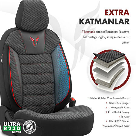 Otom Toro Design Airbag Dikişli Ekstra Destekli Özel Dokulu Oto Koltuk Kılıfı Tam Set - Kırmızı