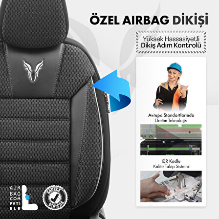 Otom Toro Design Airbag Dikişli Ekstra Destekli Özel Dokulu Oto Koltuk Kılıfı Tam Set - Gri