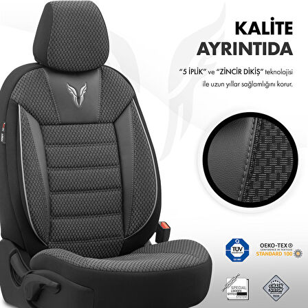 Otom Toro Design Airbag Dikişli Ekstra Destekli Özel Dokulu Oto Koltuk Kılıfı Tam Set - Gri