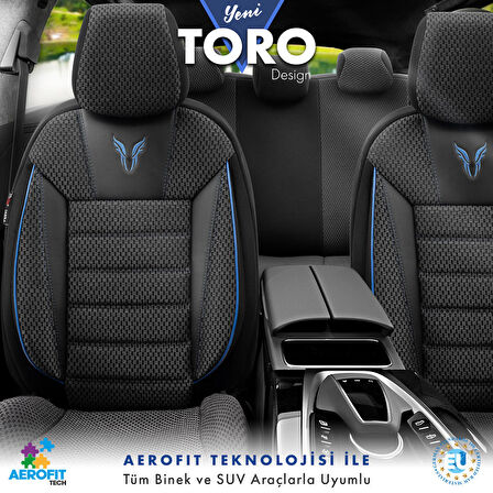 Otom Toro Design Airbag Dikişli Ekstra Destekli Özel Dokulu Oto Koltuk Kılıfı Tam Set - Mavi