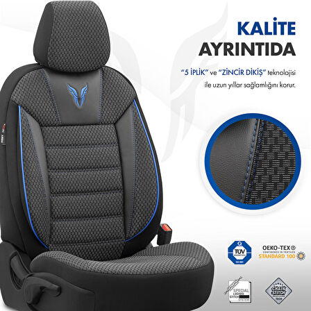 Otom Toro Design Airbag Dikişli Ekstra Destekli Özel Dokulu Oto Koltuk Kılıfı Tam Set - Mavi