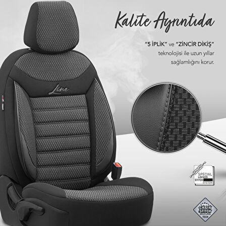 Otom Line Design Airbag Dikişli Ortopedik Oto Koltuk Kılıfı Tam Set Siyah-Gri