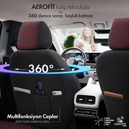 Otom Sport Plus Ekstra Destekli Özel Dokulu Oto Koltuk Kılıfı Tam Set Bordo