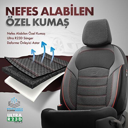 Otom Yeni Nova Design Özel Pamuklu Kumaş Oto Koltuk Kılıfı Tam Set