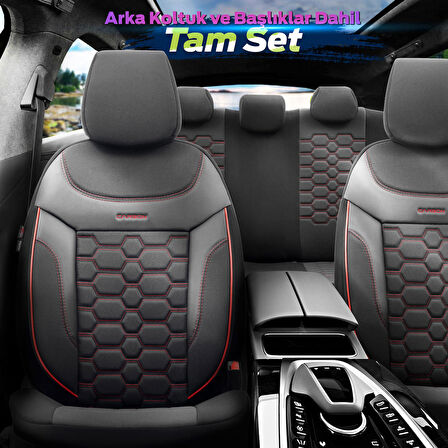 Otom Yeni Carbon Design 3D Dokulu Kumaş Oto Koltuk Kılıfı Tam Set