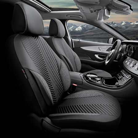 Advanced Design Özel Tasarım Premium Deri-Keten Ekstra Destekli Universal Oto Koltuk Kılıfı Tam Set Siyah