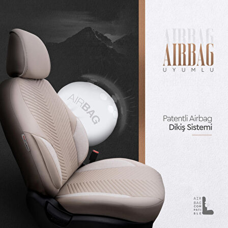 Advanced Design Özel Tasarım Premium Deri-Keten Ekstra Destekli Universal Oto Koltuk Kılıfı Tam Set Bej